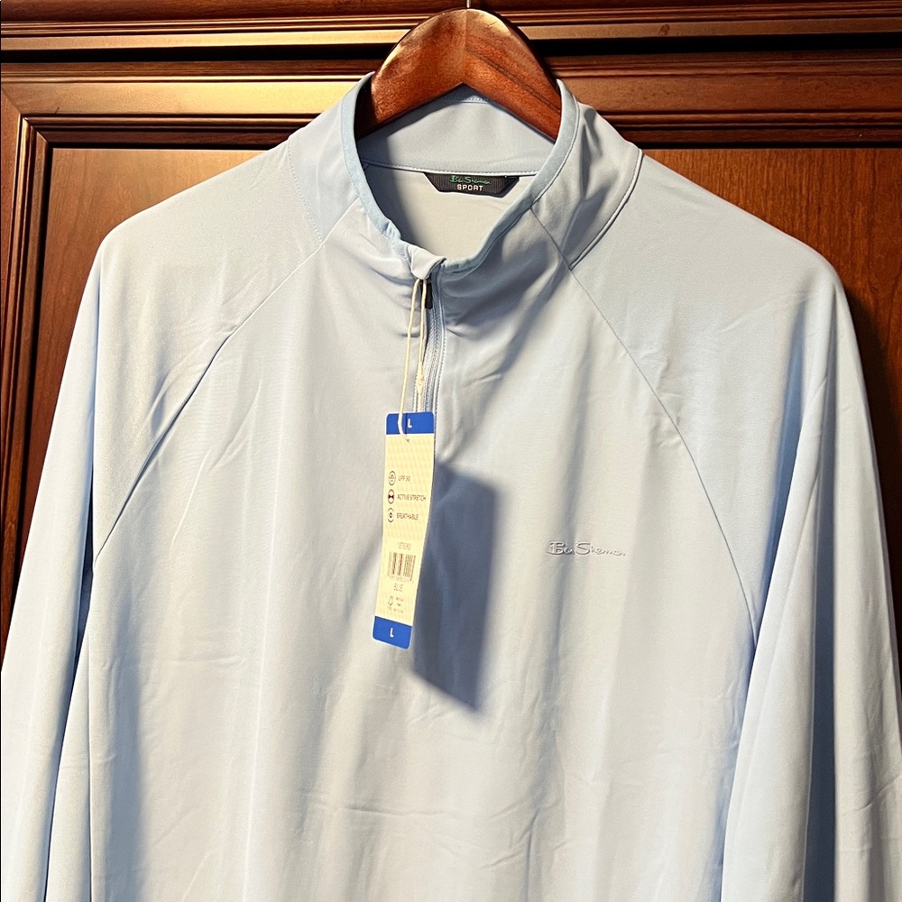 Brand New Ben Sherman Sport Baby Blue Quarter-Zip Stretch Breathable Pullover!